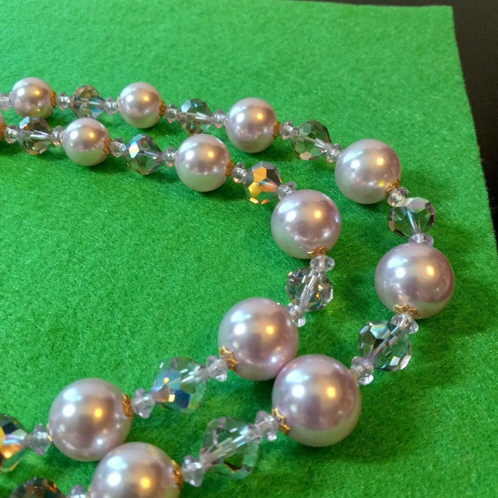 Pink Double Strand Faceted Iridescent Necklace Prom Wedding Special Event - Picture 6 of 7
